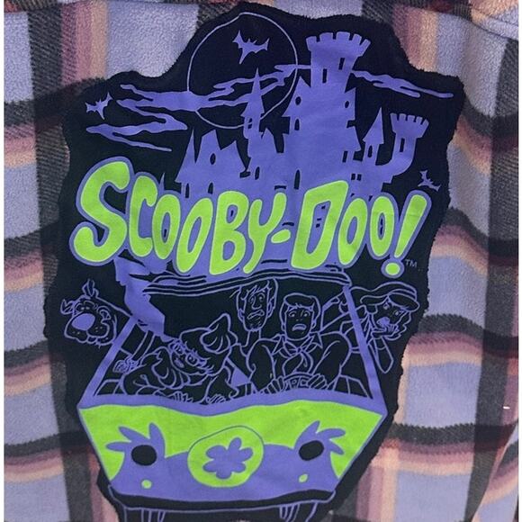 Scooby Doo Plaid Fleece Shirt MEDIUM Oversized Mystery Machine Unique Shacket - Picture 2 of 6
